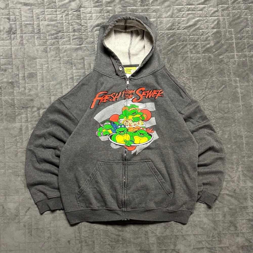 Vintage y2k Ninja‎ Turtles Gray Full Zip Mens XL Hoodie